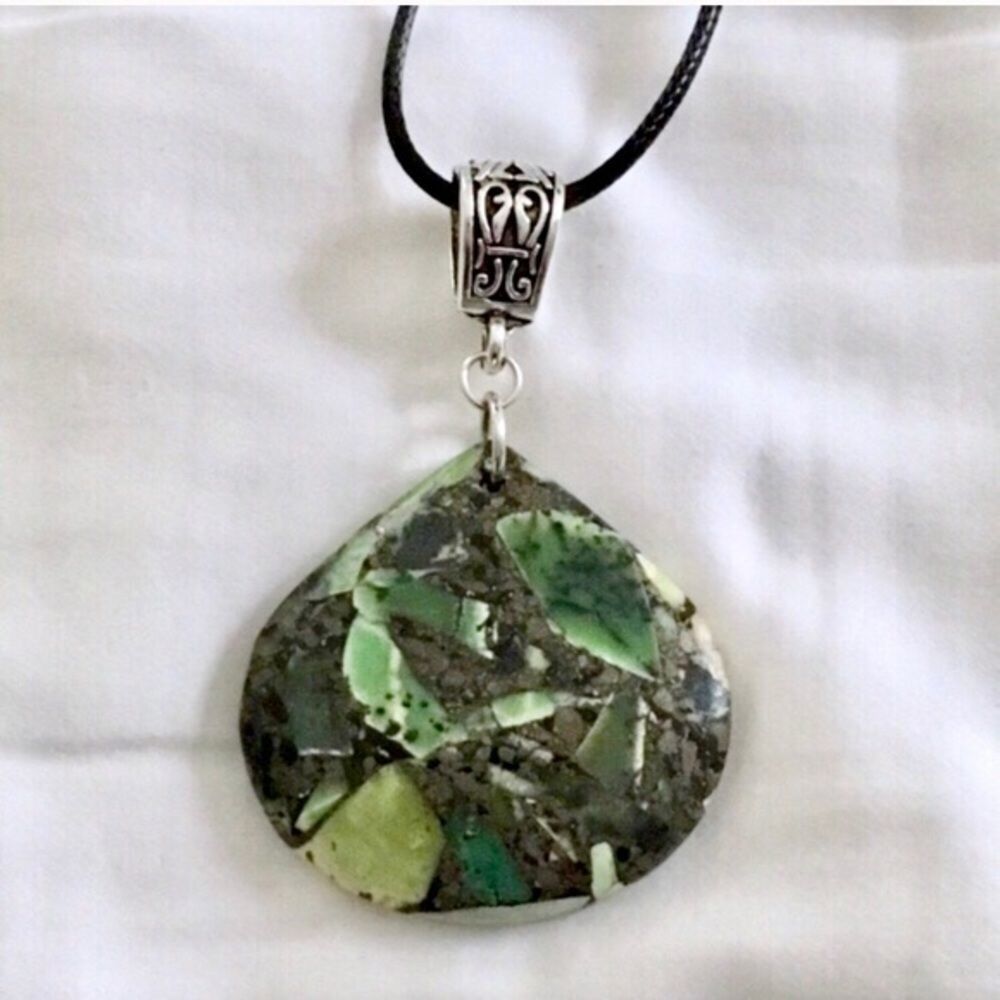 Green Turquoise Pendant on Waxed Necklace w/ Lobster Claw Clasp